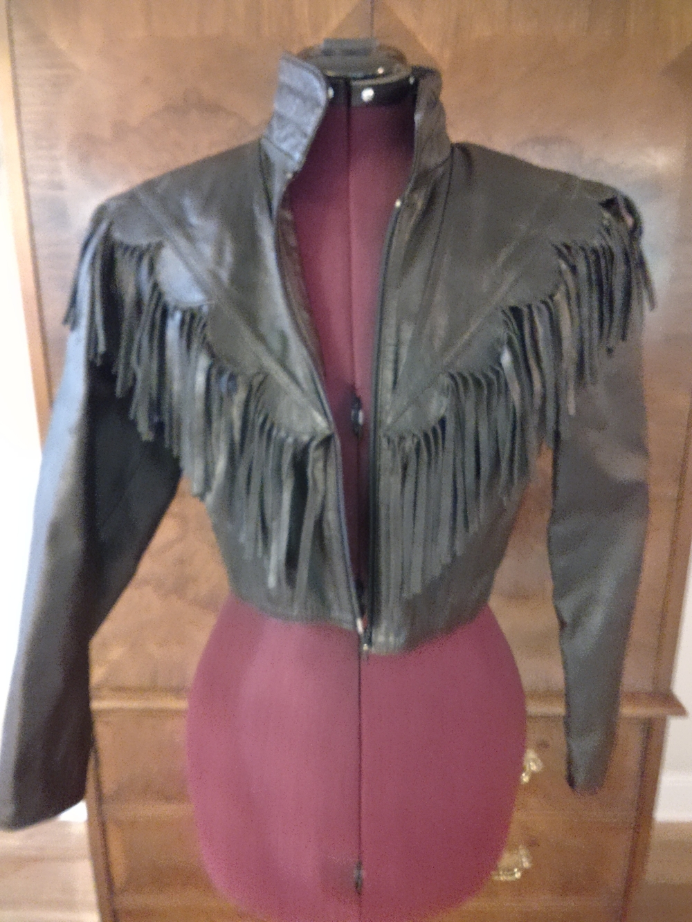 Fringe Cropped Leather Jacket - Black